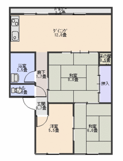 62平米3DK302号室（契約済）の画像