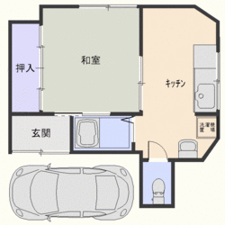 25平米1K+駐車場　A-1室間取り